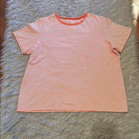 Lands'‎ End Orange Striped Short Sleeve Cotton Tshirt - Picture 1 of 5